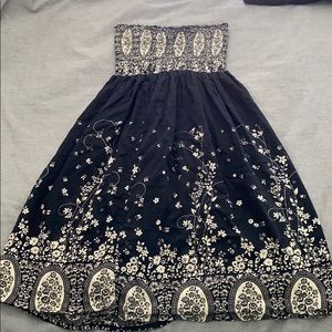 Navy floral patterned tube top dress